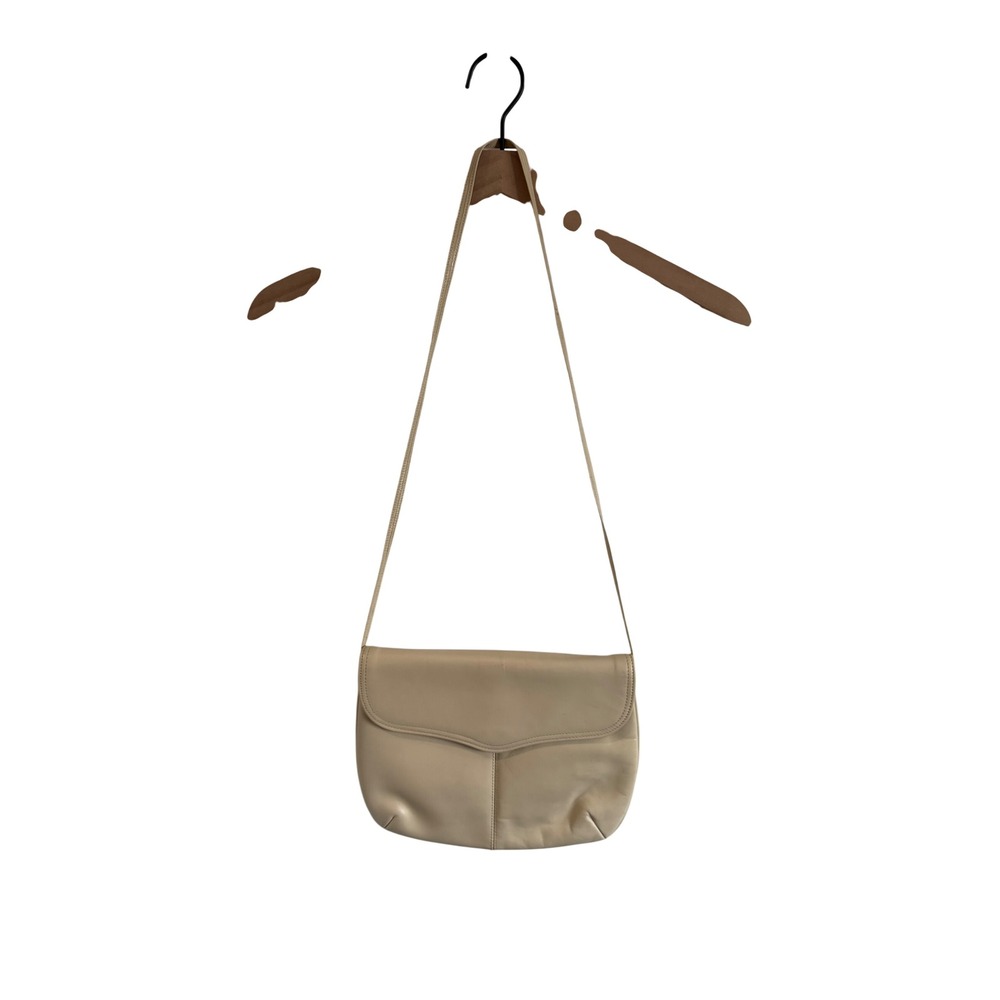 Kostas Originals Vintage Leather Crossbody Beige Cream Made USA Minimalist Boho